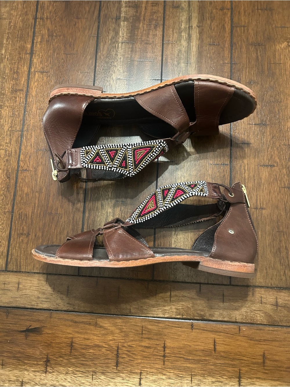 Pikolinos Solidarity Maasai Leather Beaded Sandals EU 40 US 9 Brown